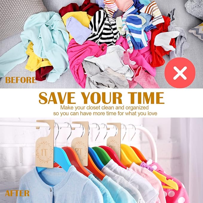 Patelai 7 Pcs Wooden Baby Closet Dividers for Clothes Organizer 1T to 7T Hanger Closet Dividers Nursery Organization for Home Baby Kids Newborn Infant Clothes(Wood)