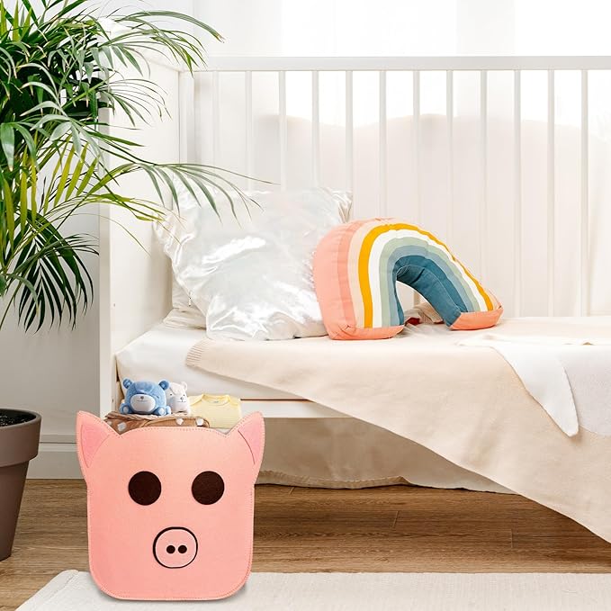 Felt Baby Basket,Pig Shaped Baby Gift Basket Nursery Organizer for Storage Infant Newborn Essentials,Foldable Bathroom and Bedroom Stuff Diaper Toys Vintage Decor with Cute Pig Design