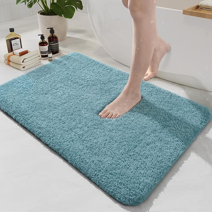 HOMORE Bathroom Rug Set 2 Piece, Soft Absorbent Bath Mats Set,Machine Washable Spa Blue Bath Rug Sets for Bathroom Non Slip,(21"x34"+21"x21") Plush Shaggy U Shape Contour Toilet