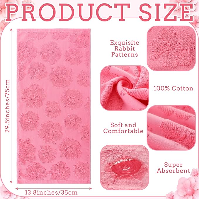 2 Pcs Floral Hibiscus Hand Towels for Bathroom Pink Hibiscus 100% Cotton Jacquard Weave Bath Towel Set Soft Absorbent Dish Washcloth for Bathroom Kitchen Summer Theme Gifts 13.8 x 29.5