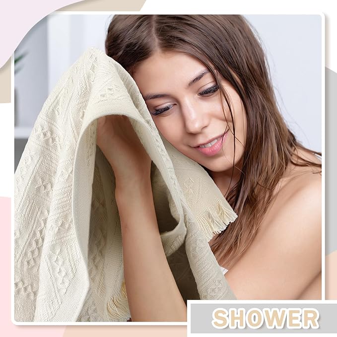 4 Pack Boho Bathroom Hand Towel 14 x 30 Inch 100% Turkish Cotton Decorative Boho Kitchen Hand Towel Farmhouse Bathroom Decor Set Absorbent Soft Guest Tea Gift(Cream White)