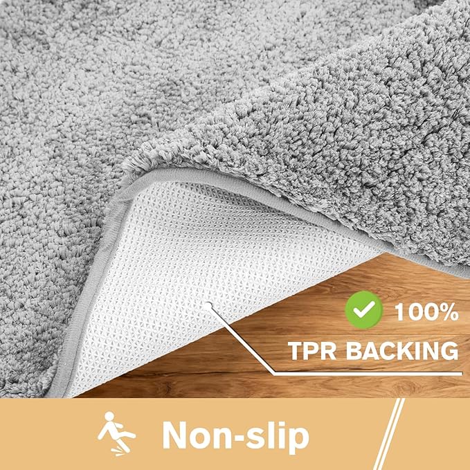 Gray Bathroom Rugs Runner 24"x60" - Long Large Bath Mat, Soft Non Slip Absorbent Microfiber Bathroom Rug, Washable Plush Floor Mat - Perfect for Bedside, Kitchen or Vanity Area
