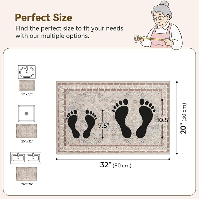 GRANNY SAYS Boho Bathroom Rugs 32" x 20" Non-Slip, Quick Dry & Washable, Vintage Bath Rug, Distressed Farmhouse Plush Velvet Small Bath Mat, Absorbent for Shower Toilet Sink, Pet Friendly-2'x3'