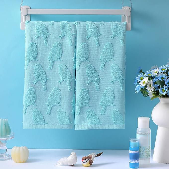 2 Pcs Bird Hand Towels for Bathroom Bird 100% Cotton Jacquard Weave Bath Towel Set Soft Absorbent Dish Washcloth for Bathroom Kitchen Spring Summer Theme Gifts 13.8 x 29.5