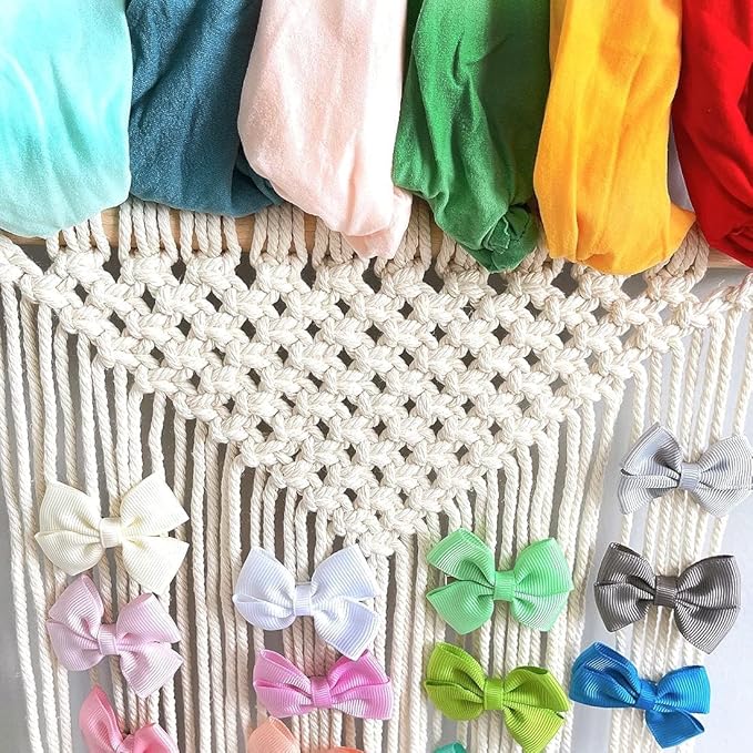 YOcity Headband Holder Organizer for Girls Baby Hair Bow Holder Hair Clips Accessory Organizer Macrame Hanging Decor for Nursery Baby Toddler Girls Room S