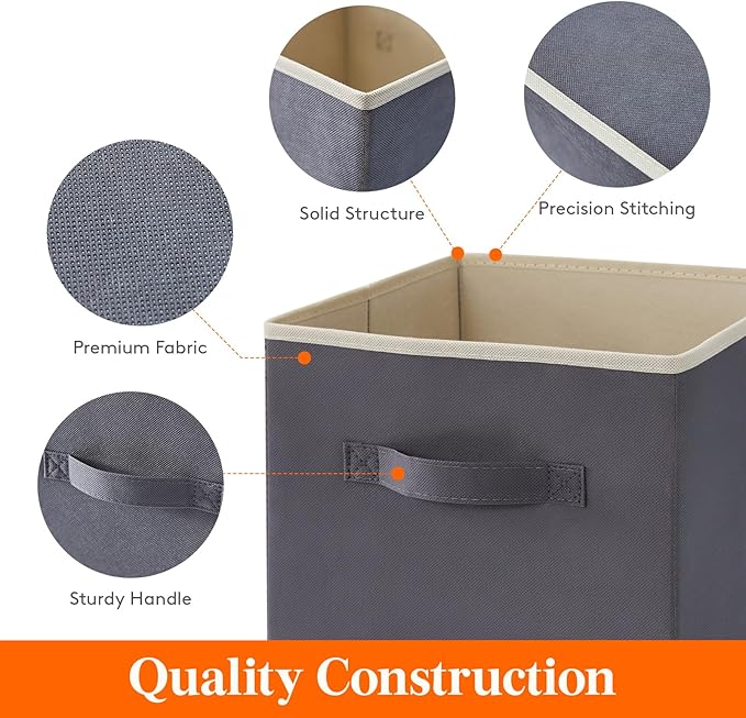 Lifewit Storage Cubes, Foldable Decorative Fabric Storage Baskets for Organizing Home Organizers with Handles for Shelves, Closet, 11 Inch Bins, 18L Gray, 10 Packs