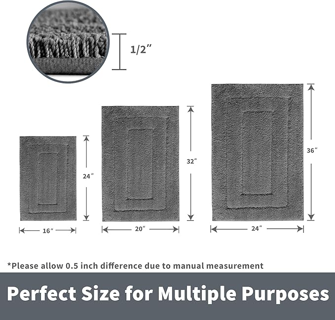 GRANNY SAYS Gray Bathroom Rugs Non Slip, Bath Mats for Bathroom, Super Soft and Water Absorbent, Microfiber Washable Bath Rugs for Bath Floor, Tub and Shower, 32" x 20", Dark Gray