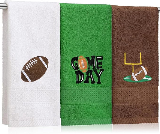3 Pcs Football Hand Towels for Bathroom Embroidered Bathroom Towels Farmhouse Decorative 13.78 x 29.53 Inch Absorbent Soft Cotton for Kitchen Dish Fast Drying Decor
