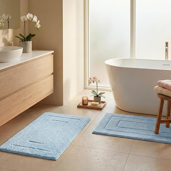 GRANNY SAYS Bathroom Rugs Non Slip, 16" x 24", Bath Rugs for Bathroom Washable, Bath Mats for Floor, Microfiber Bath Mat for Tub, Absorbent Bath Rugs for Shower Room, Pearl White