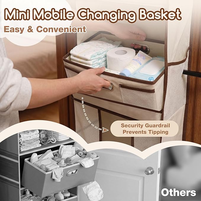 Over The Door Organizer with Large Capacity Diaper Storage & Mesh Window,for Baby Essentials & Nursery, 55lbs Hanging Storage for Closet, Bathroom, Bedroom, Dorm -12 Pockets