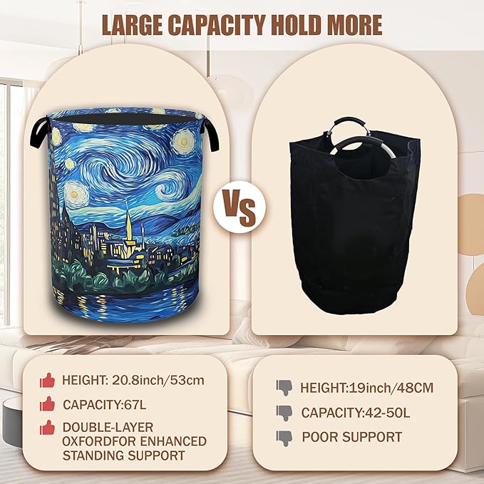Starry Night Laundry Basket,Waterproof Foldable Laundry Hamper,Dirty Clothes Basket, Linen Bin Storage Organizer Collection 16" x 20.8"