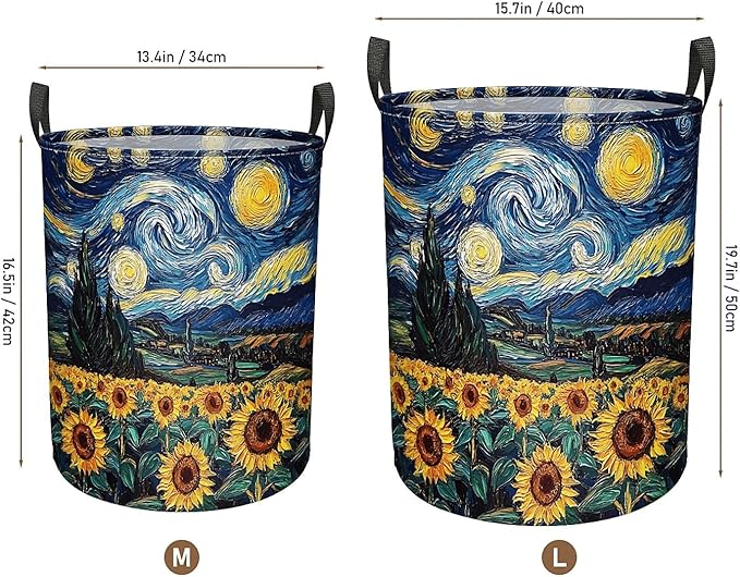 Laundry Hamper Night Sky Sunflowers, Large Canvas Collapsible Organizer Laundry Storage Basket for Nursery,Office,Toy Organizer,Home,Decor - 19.7" X 15.7 "