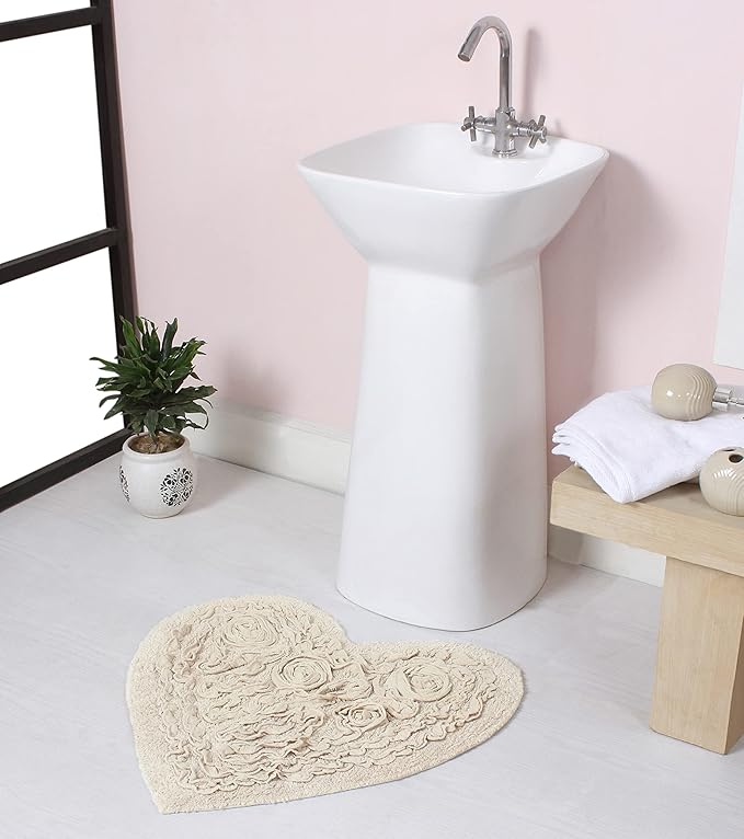Home Weavers Bell Flower Collection 100% Cotton Tufted Bath Rugs, Extra Soft and Absorbent Bath Rugs, Non-Slip Bath Mats, Machine Washable, Bath Mats for Bathroom Floor and Tub, 25"x25" Heart, Ivory