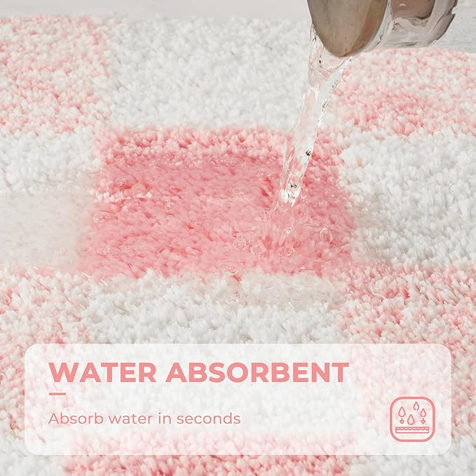 GRANNY SAYS Checkered Pink Bathroom Rugs Decor, 36" x 24", Fluffy Rug, Absorbent Microfiber Ultra Soft Bath Mat Washable, Non-Slip Bath Mats for Bathroom, Cute Floor Mat for Tub, Shower, Bedroom