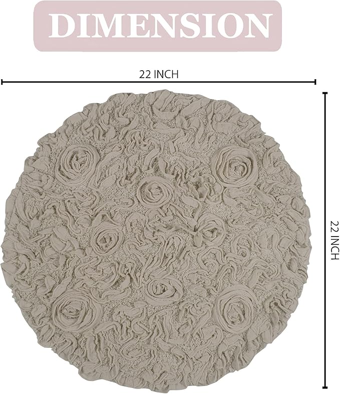 Home Weavers Bell Flower Collection 100% Cotton Tufted Bath Rugs, Extra Soft and Absorbent Bath Rugs, Non-Slip Bath Mats, Machine Washable, Bath Mats for Bathroom Floor and Tub, 22" Round, Linen