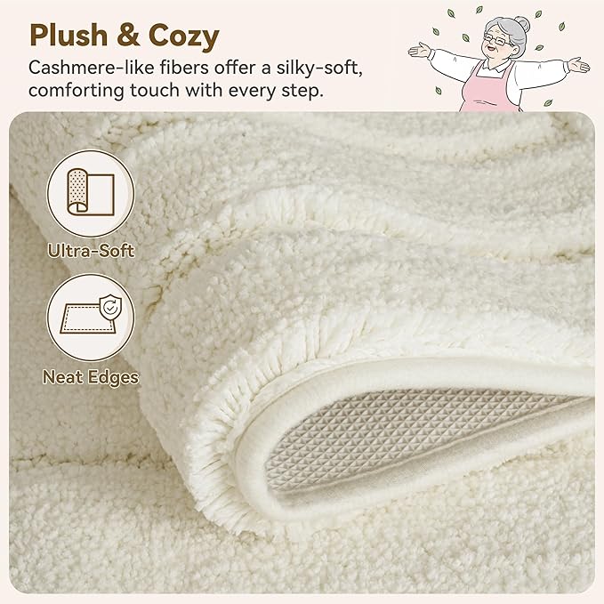 GRANNY SAYS Bathroom Rugs Non Slip, 16" x 24", Bath Rugs for Bathroom Washable, Bath Mats for Bath Floor, Microfiber Bath Mat for Tub, Absorbent Bath Rugs for Bath, Ivory