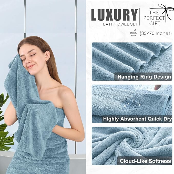 8 Piece Bath Towel Set |2 Oversized Large Bath Sheet,2 Hand Towels,4 Washcloths| Ultra Soft Bath Towel Set for Bathroom Hotel Gym Spa,Highly Absorbent Quick Dry Bathroom Towel Collections,Turquoise