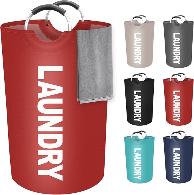 StorageRight 115L Large Laundry Basket, Laundry Hamper, Dirty Clothes Hamper for Laundry, Collapsible, Waterproof Laundry Baskets with Foam Protected Aluminum Handles for Laundry, Dorm, Family (Red)