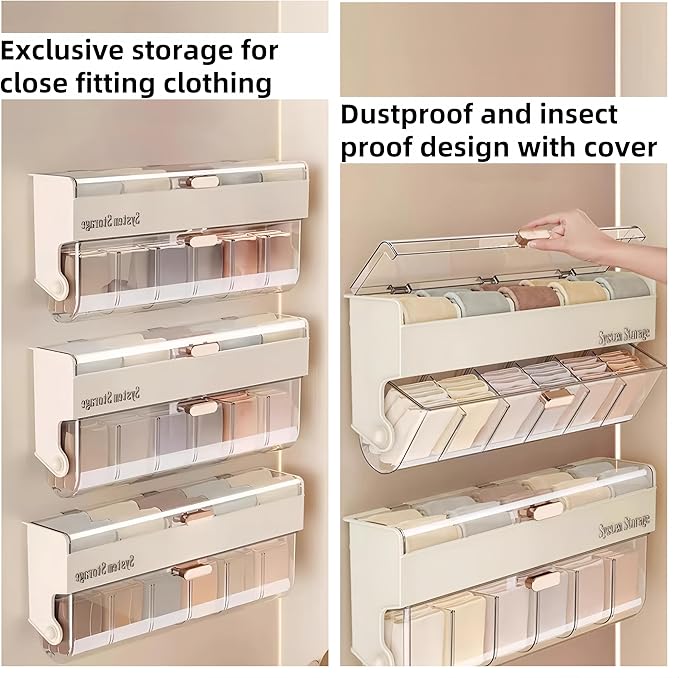 Underwear & Socks Drawer Organizer - Hanging Storage with 12 Adjustable Compartments Organizer,Plastic Organizer Box with Dividers,Space-Saving Design for Closet Door, Dorm, Apartment
