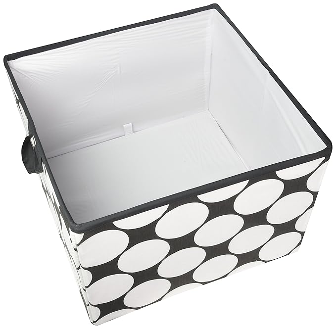 Bacati - Large Storage Tote Dots Pin Stripes Black Neutral 14 x 14 x 10 inches