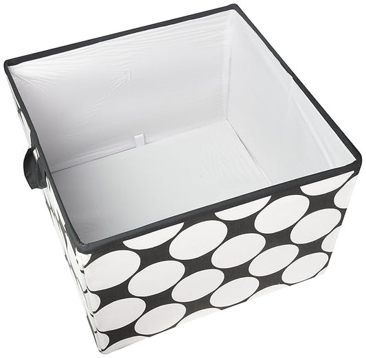 Bacati - Large Storage Tote Dots Pin Stripes Black Neutral 14 x 14 x 10 inches