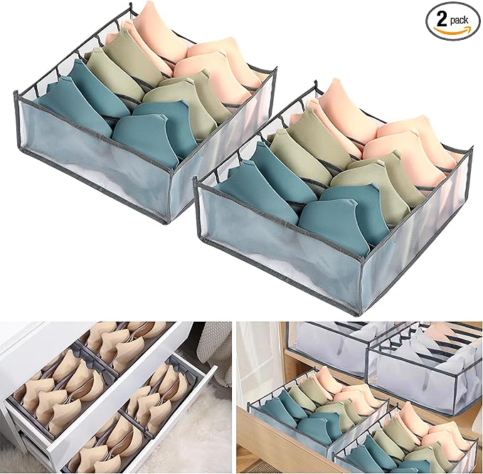 Wardrobe Clothes Organizer, Set of 2 Foldable Underwear Storage Boxes, Closet Divider Organizers for Bras Panties Scarves, Dorm Room Essentials for Girls