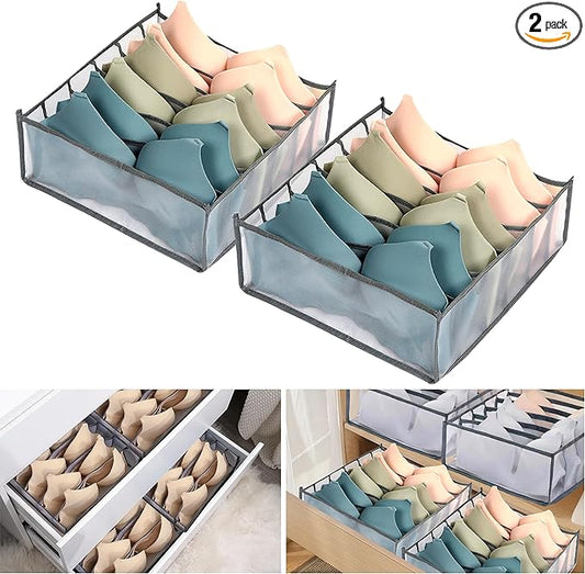 Wardrobe Clothes Organizer, Set of 2 Foldable Underwear Storage Boxes, Closet Divider Organizers for Bras Panties Scarves, Dorm Room Essentials for Girls