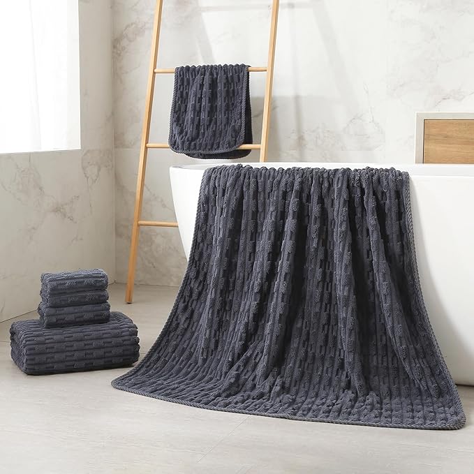 30X60 Inches Regular Bath Towels Sets of 6 for Bathroom Super Soft Quick Dry 2 Bath Towels 2 Hand Towels 2 Washcloth Towels Microfiber Shower (Charcoal Grey, 6 Piece)