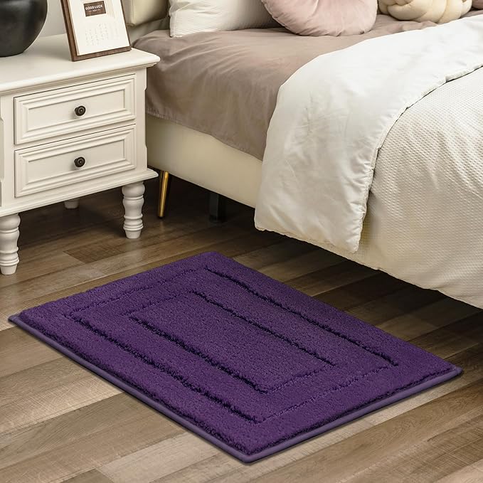 GRANNY SAYS Bathroom Rugs Non Slip Washable, Soft Bath Mats for Bath, 16" x 24", Super Absorbent Bath Mat Small Rug, Shaggy Bathroom Floor Mat, Tub and Shower, Purple