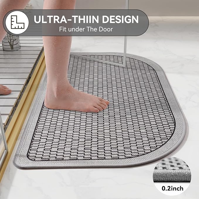 Half Circle Bath Mat, Thin Bathroom Rugs Fit Under Door Quick Dry Non Slip Washable Bathroom Mat with Rubber Backing, Absorbent Half Round Shower Rug