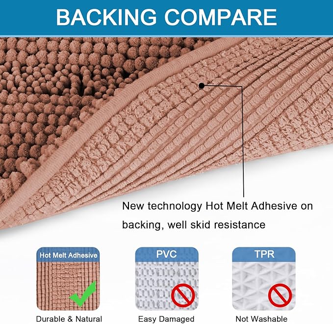 H.VERSAILTEX Bathroom Rugs Bath Rugs for Bathroom Non Slip Bath Mats Extra Thick Chenille Striped Rug 17" x 24" Absorbent Soft Shaggy Washable Dry Fast Bath Mats - Muted Clay