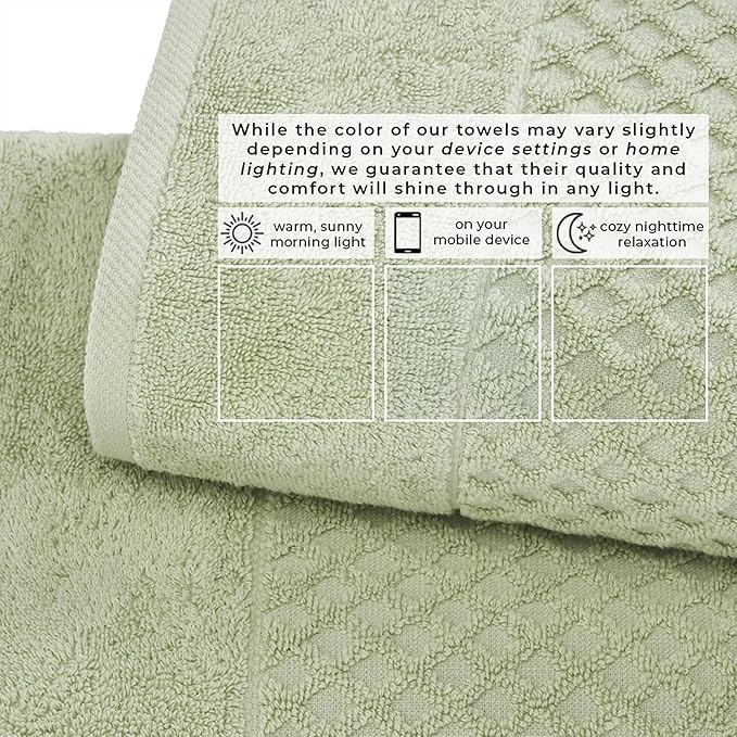 Great Bay Home Bath Towels - 100% Cotton 6 Piece Towel Set - Diamond Waffle Weave - Absorbent, Durable, Quick-Dry Towels for Bathroom (Pale Green)