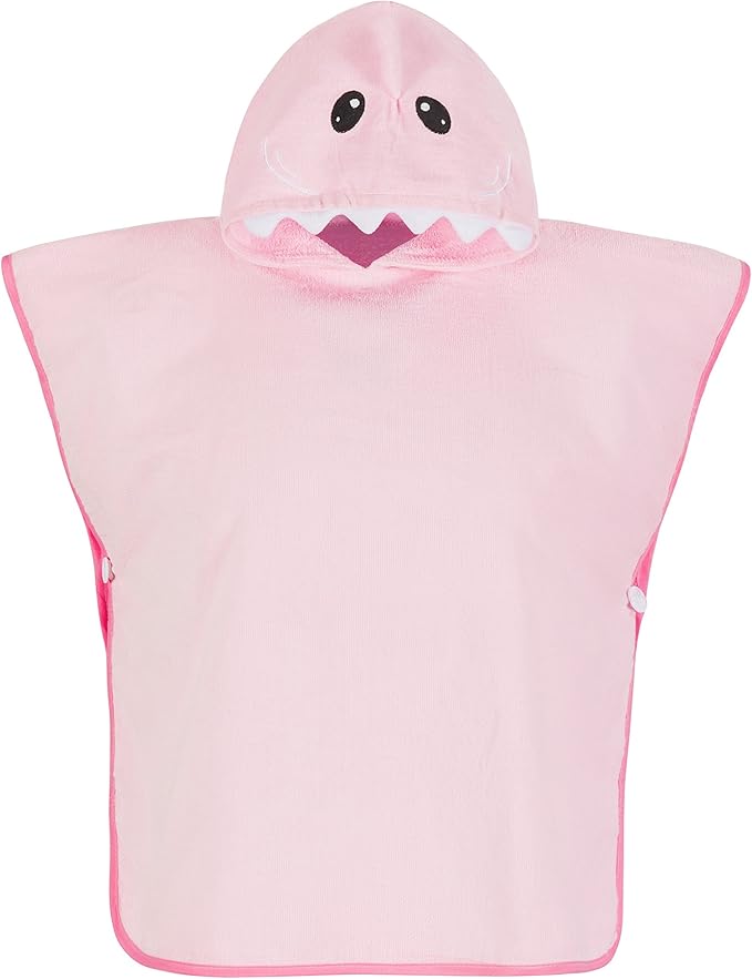 Hudz Kidz Premium Hooded Towel Poncho for Kids & Toddler - 100% Cotton (Pink Shark)
