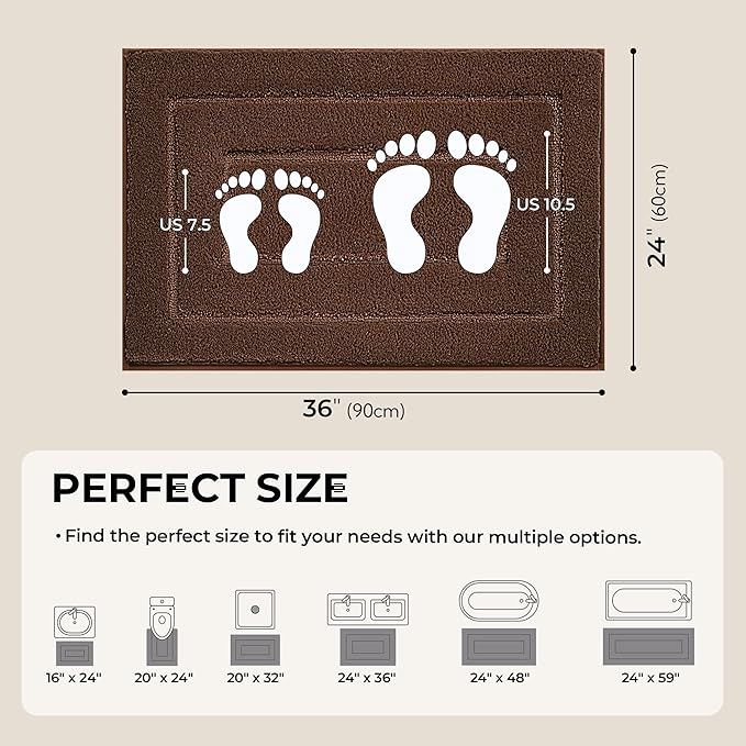 GRANNY SAYS Bathroom Rugs Non Slip 36" x 24", Bath Mats for Bathroom, Super Soft and Water Absorbent, Microfiber Washable Bath Rugs for Bath Floor, Tub and Shower, Brown