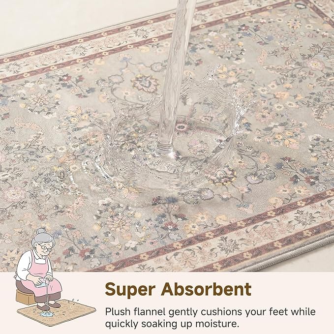 GRANNY SAYS Boho Bathroom Rugs 32" x 20" Non-Slip, Quick Dry & Washable, Vintage Bath Rug, Distressed Farmhouse Plush Velvet Small Bath Mat, Absorbent for Shower Toilet Sink, Pet Friendly-2'x3'