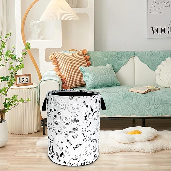 Cute Cat Laundry Basket Oxford Cloth Meow Pet Laundry Hamper Funny With Handle Foldable Portable Clothes Storage Basket 18.9 X 16.5 Inch Storage Bag For Laundry Room/Bathroom/Bedroom/Dormitories