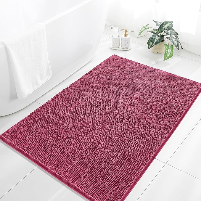 Hot Pink Bathroom Rugs 40"x60" - Large Plush Chenille Non-Slip Runner Bath Mat - Absorbent, Washable, Soft Decor for Shower, Sink, Tub, Floor, Home Accessories