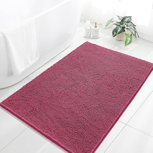 Hot Pink Bathroom Rugs 40"x60" - Large Plush Chenille Non-Slip Runner Bath Mat - Absorbent, Washable, Soft Decor for Shower, Sink, Tub, Floor, Home Accessories