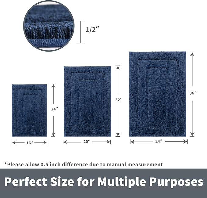 GRANNY SAYS Navy Bathroom Rugs, Bath Mats for Bathroom Non-Slip, Super Soft and Water Absorbent, Microfiber Bath Rugs Washable, Large Bath Rugs for Bath Floor, Tub and Shower, 36" x 24"