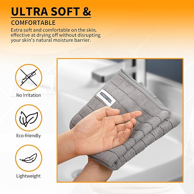 HOMERHYME Hand Towels for Bathroom, 24 Pack 25''*15'' Microfiber Grey Bath Hand Towels, Quick Dry Lint Free Soft Absorbent Bulk Washcloths Decorative Fingertip Towels for Hotel Travel Kitchen
