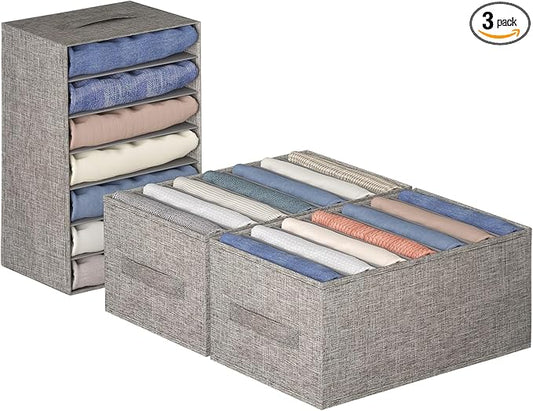 Wardrobe Clothes Organizer, 7 Compartments Jeans Organizers and Storage, Stackable Drawer Organizer for Closet - Pants, Sweaters, T-Shirts, Dimension 14.2" x 11"x 8"
