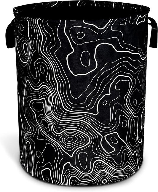 Topographic Map Laundry Basket Topography Pattern Foldable Oxford Cloth Funny Tote Bag Laundry Hamper Clothes Storage Bucket Organizer For Bathroom/Laundry Storage/Bedroom 17.7x13.7