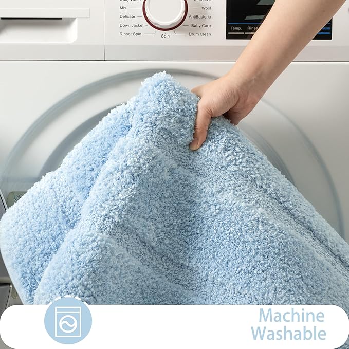 HOMORE Bathroom Rug 24x48 Inch Soft Absorbent Microfiber Bathroom Runner Rug, Washable Bath Runners Rugs for Bathrooms Non Slip Bath Rugs for Shower Tub,Light Blue