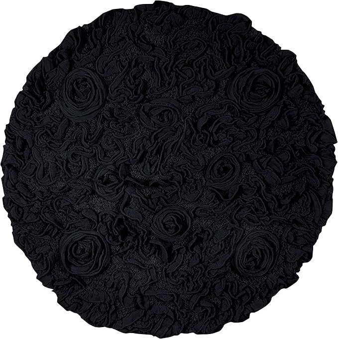 Home Weavers Bell Flower Collection 100% Cotton Tufted Bath Rugs, Extra Soft and Absorbent Bath Rugs, Non-Slip Bath Mats, Machine Washable, Bath Mats for Bathroom Floor and Tub, 30" Round, Black