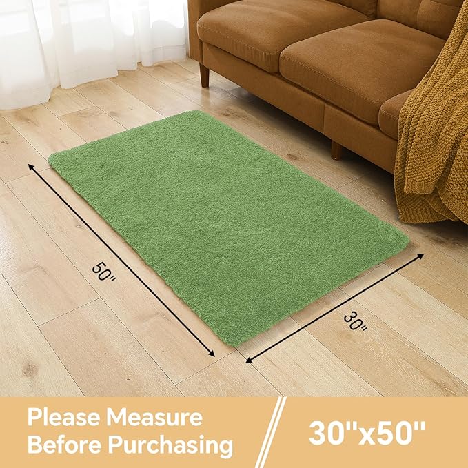 Hunter Green Bathroom Rugs 30"x50" - Large Bath Mat for Bathroom Floor, Fluffy Microfiber Plush Rug, Non Slip and Washable - Great for Living Room, Bedroom or Kitchen Mat