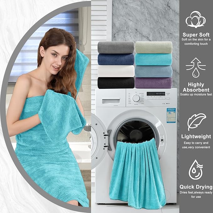 8 Piece Bath Towel Set |2 Oversized Large Bath Sheet,2 Hand Towels,4 Washcloths| Ultra Soft Cozy Bath Towel Set for Bathroom Hotel Gym Spa,Highly Absorbent & Quick Dry Bathroom Towel Collections,Teal