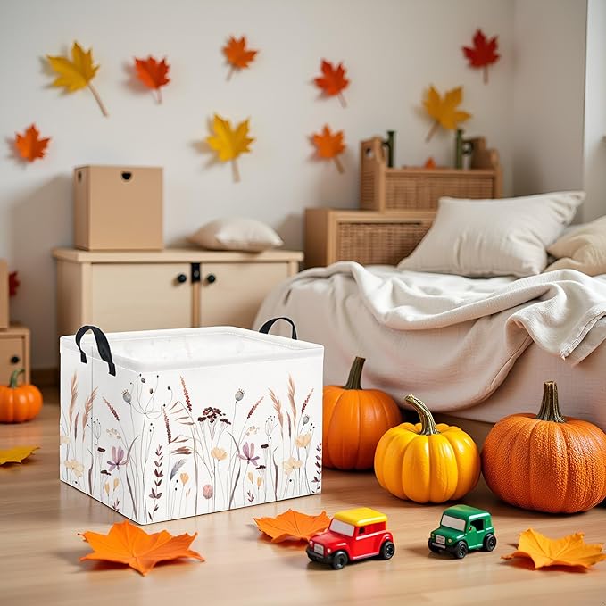 HIYAGON Rectangular Baby Girl Basket Kids Baby Storage Basket Toy Storage Bin Organizer Box Room Decor(Autumn Flowers)