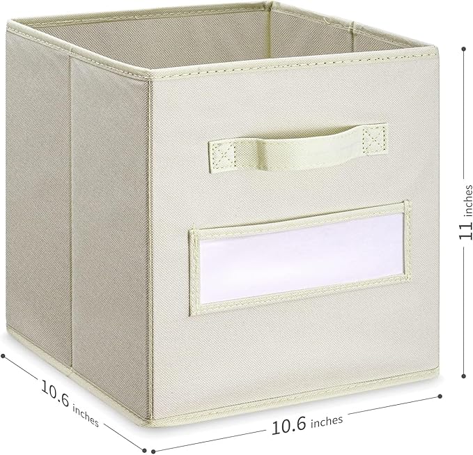 artsdi Fabric storage cubes (Set of 8) 11 Inch Cube Storage Bin, Cube storage with 8 Labels Window Cards & a Pen, Foldable cube organizer bins,11x11 Storage bin, Cubby Organizer Boxes, Beige