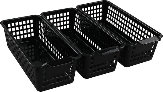 Begale Small Plastic Storage Baskets, Black, 11.6"L x 5"W x 3.4"H, Set of 6