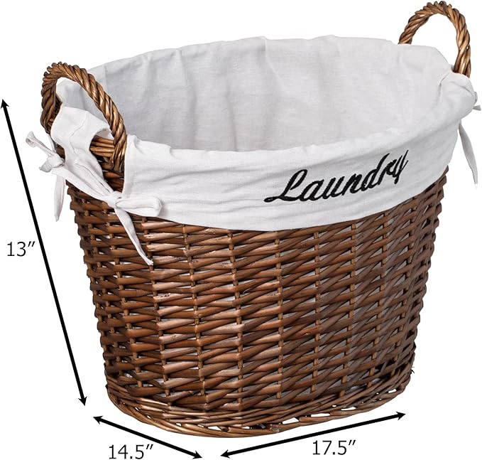 Wickerwise Handwoven Laundry Basket with Liner & Handles - Boho Decorative Storage Hamper for Clothes Blankets Pillows and Towels - Ideal for Laundry Room Bathroom Bedroom and Living Room, Brown